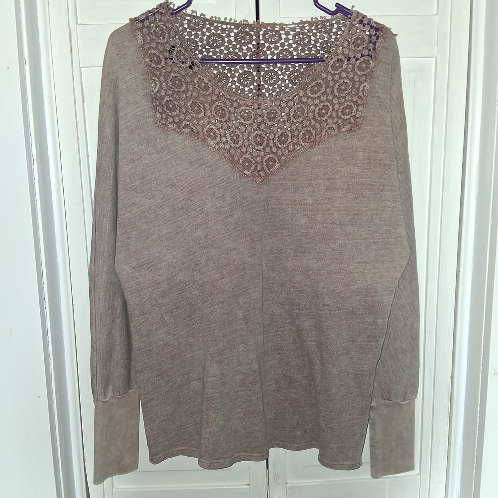 T Party Fashion Taupe Lace Knit Top
